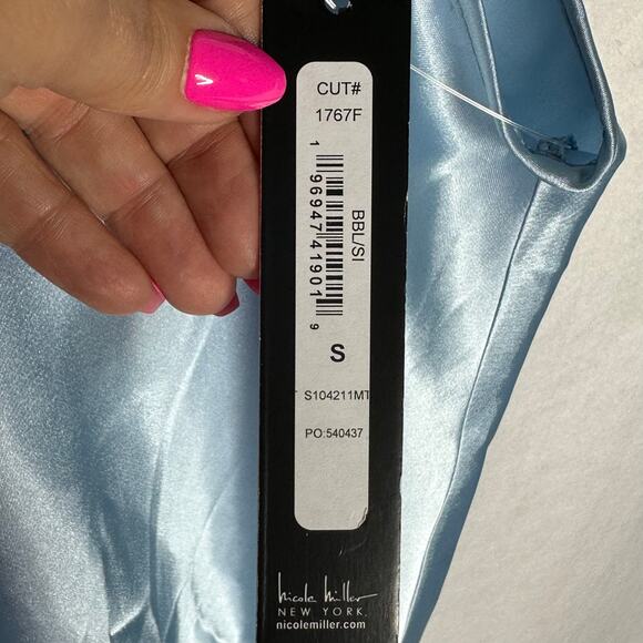 Nicole Miller Light Blue Satin Halter Top with Rhinestone Straps Size S New - Picture 9 of 12